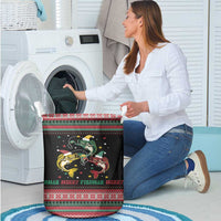 Funny Fishmas Bass Laundry Basket Christmas Santa Hat Lights - Wonder Print Shop