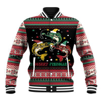 Funny Fishmas Bass Baseball Jacket Christmas Santa Hat Lights - Wonder Print Shop