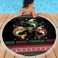 Funny Fishmas Bass Beach Blanket Christmas Santa Hat Lights - Wonder Print Shop