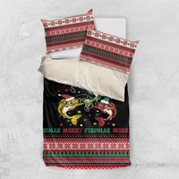 Funny Fishmas Bass Bedding Set Christmas Santa Hat Lights - Wonder Print Shop