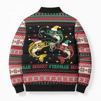 Funny Fishmas Bass Bomber Puffer Jacket Christmas Santa Hat Lights - Wonder Print Shop