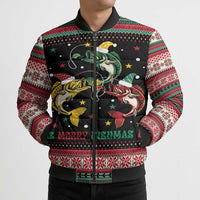 Funny Fishmas Bass Bomber Puffer Jacket Christmas Santa Hat Lights - Wonder Print Shop
