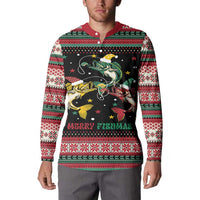 Funny Fishmas Bass Button Sweatshirt Christmas Santa Hat Lights - Wonder Print Shop