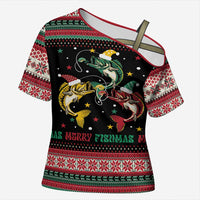 Funny Fishmas Bass Cross Shoulder Shirt Christmas Santa Hat Lights - Wonder Print Shop
