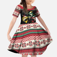 Funny Fishmas Bass Family Matching Long Sleeve Bodycon Dress and Hawaiian Shirt Christmas Santa Hat Lights - Wonder Print Shop