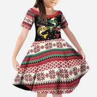Funny Fishmas Bass Family Matching Long Sleeve Bodycon Dress and Hawaiian Shirt Christmas Santa Hat Lights - Wonder Print Shop