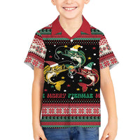 Funny Fishmas Bass Family Matching Long Sleeve Bodycon Dress and Hawaiian Shirt Christmas Santa Hat Lights - Wonder Print Shop