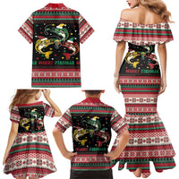 Funny Fishmas Bass Family Matching Mermaid Dress and Hawaiian Shirt Christmas Santa Hat Lights - Wonder Print Shop