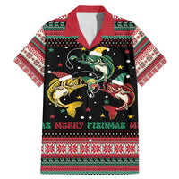 Funny Fishmas Bass Family Matching Mermaid Dress and Hawaiian Shirt Christmas Santa Hat Lights - Wonder Print Shop