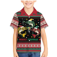 Funny Fishmas Bass Family Matching Mermaid Dress and Hawaiian Shirt Christmas Santa Hat Lights - Wonder Print Shop