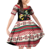 Funny Fishmas Bass Family Matching Off Shoulder Short Dress and Hawaiian Shirt Christmas Santa Hat Lights - Wonder Print Shop