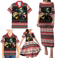 Funny Fishmas Bass Family Matching Puletasi and Hawaiian Shirt Christmas Santa Hat Lights - Wonder Print Shop