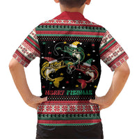 Funny Fishmas Bass Family Matching Short Sleeve Bodycon Dress and Hawaiian Shirt Christmas Santa Hat Lights - Wonder Print Shop