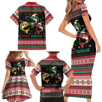Funny Fishmas Bass Family Matching Short Sleeve Bodycon Dress and Hawaiian Shirt Christmas Santa Hat Lights - Wonder Print Shop