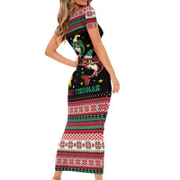 Funny Fishmas Bass Family Matching Short Sleeve Bodycon Dress and Hawaiian Shirt Christmas Santa Hat Lights - Wonder Print Shop