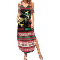 Funny Fishmas Bass Family Matching Summer Maxi Dress and Hawaiian Shirt Christmas Santa Hat Lights - Wonder Print Shop