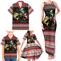 Funny Fishmas Bass Family Matching Tank Maxi Dress and Hawaiian Shirt Christmas Santa Hat Lights - Wonder Print Shop