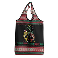 Funny Fishmas Bass Grocery Bag Christmas Santa Hat Lights - Wonder Print Shop