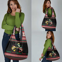 Funny Fishmas Bass Grocery Bag Christmas Santa Hat Lights - Wonder Print Shop