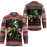 Funny Fishmas Bass Hockey Jersey Christmas Santa Hat Lights - Wonder Print Shop