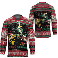 Funny Fishmas Bass Hockey Jersey Christmas Santa Hat Lights - Wonder Print Shop