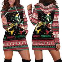 Funny Fishmas Bass Hoodie Dress Christmas Santa Hat Lights - Wonder Print Shop