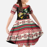 Funny Fishmas Bass Kid Short Sleeve Dress Christmas Santa Hat Lights - Wonder Print Shop