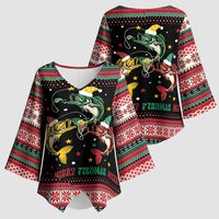 Funny Fishmas Bass Kimono Sleeve Blouse Christmas Santa Hat Lights - Wonder Print Shop