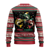 Funny Fishmas Bass Ugly Christmas Sweater Christmas Santa Hat Lights - Wonder Print Shop