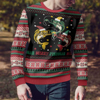 Funny Fishmas Bass Ugly Christmas Sweater Christmas Santa Hat Lights - Wonder Print Shop