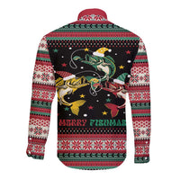 Funny Fishmas Bass Long Sleeve Button Shirt Christmas Santa Hat Lights - Wonder Print Shop