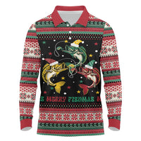 Funny Fishmas Bass Long Sleeve Polo Shirt Christmas Santa Hat Lights - Wonder Print Shop