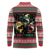 Funny Fishmas Bass Long Sleeve Polo Shirt Christmas Santa Hat Lights - Wonder Print Shop