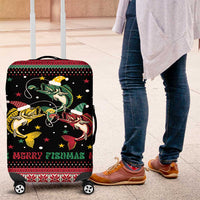 Funny Fishmas Bass Luggage Cover Christmas Santa Hat Lights - Wonder Print Shop