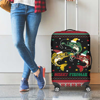 Funny Fishmas Bass Luggage Cover Christmas Santa Hat Lights - Wonder Print Shop