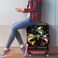 Funny Fishmas Bass Luggage Cover Christmas Santa Hat Lights - Wonder Print Shop