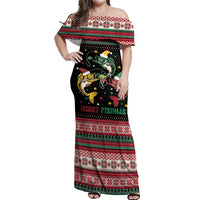 Funny Fishmas Bass Off Shoulder Maxi Dress Christmas Santa Hat Lights - Wonder Print Shop