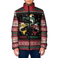 Funny Fishmas Bass Padded Jacket Christmas Santa Hat Lights - Wonder Print Shop