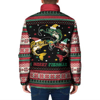 Funny Fishmas Bass Padded Jacket Christmas Santa Hat Lights - Wonder Print Shop