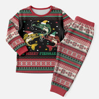 Funny Fishmas Bass Christmas Pajama Set Christmas Santa Hat Lights - Wonder Print Shop