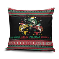 Funny Fishmas Bass Pillow Cover Christmas Santa Hat Lights - Wonder Print Shop