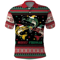 Funny Fishmas Bass Polo Shirt Christmas Santa Hat Lights - Wonder Print Shop