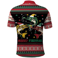 Funny Fishmas Bass Polo Shirt Christmas Santa Hat Lights - Wonder Print Shop