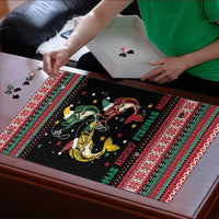 Funny Fishmas Bass Puzzle Christmas Santa Hat Lights - Wonder Print Shop