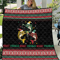 Funny Fishmas Bass Quilt Christmas Santa Hat Lights - Wonder Print Shop