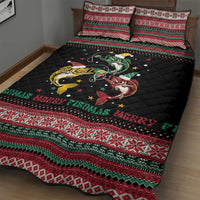 Funny Fishmas Bass Quilt Bed Set Christmas Santa Hat Lights - Wonder Print Shop