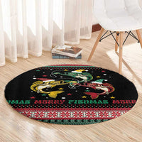 Funny Fishmas Bass Round Carpet Christmas Santa Hat Lights - Wonder Print Shop