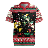 Funny Fishmas Bass Rugby Jersey Christmas Santa Hat Lights - Wonder Print Shop