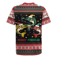 Funny Fishmas Bass Rugby Jersey Christmas Santa Hat Lights - Wonder Print Shop