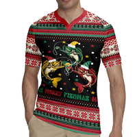 Funny Fishmas Bass Rugby Jersey Christmas Santa Hat Lights - Wonder Print Shop